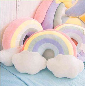 1pc Sky Series Kissen Gefüllte Mond Shooting Star Regenbogen Plüsch Spielzeug Soft Shell Kissen Schönes Baby Schlafen Kissen geschenk Für Kinder Y211119