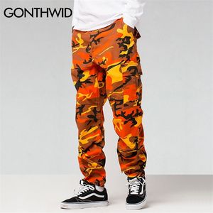 Gonthwid Color Camo Cargo Spodnie Męskie Moda Baggy Tactical Spodnie Hip Hop Casual Bawełna Multi Kieszenie Streetwear 210715