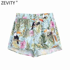 Zevity Women Fashion Animal Floral Print Summer Spodenki Femme Chic Elastyczna Talia Dorywczo Slim Pantalone Cortos P1111