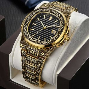 Moda Człowiek Zegarek Mężczyzna Marka Luksusowe Retro Zegarki Ze Stali Nierdzewnej Mężczyźni Gold Mens Watch Kobiet Reloj Hombre X0625