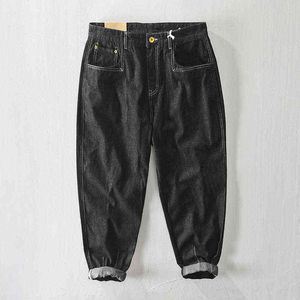 Z370 Autumn Winter Men Jeans Casual Patchwork Simple Solid Color Loose Cotton Mid-Rise Cargo Fashion Chic Popular Denim Pants G0104