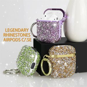 Lusso strass Diamond Glitter Bling AirPod AirPods Pro Custodie Cover protettiva Anti-goccia con gancio Scatola al dettaglio Auricolare Bluetooth Custodia anti-caduta per auricolari