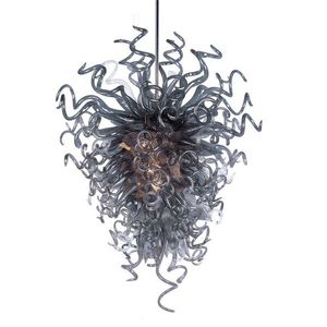 Modern LED Pendant Lamps Handmade Murano Blown Glass Chandelier Light Custom Made Gray Color 28 by 36 Inches