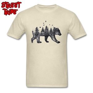 100% Baumwolle T-Shirt Männer Beige T-Shirt Vintage T-Shirts Bär Wald Tops Kunst Design Mode Kleidung Plus Größe Kurzarm T-Shirts 210706
