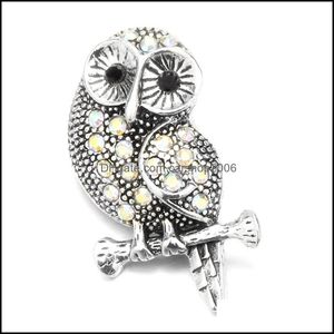 Klamry Haczyki Odkrycia biżuterii Komponenty Rhinestone Chunk Owl 18 mm Snap Button Cyrcon Charms Bk do snaps