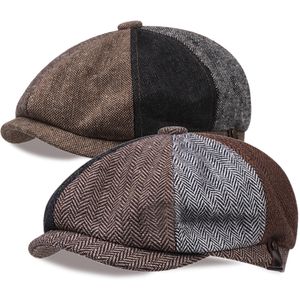 Män Octagonal Newsboy Hatt Splicing Tweed Basker Fiskbens Gatsby Hattar Gatukepsar Utomhusgata Höst Vinter Vintage Basker