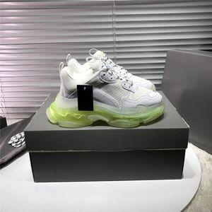 7A Designer Luxury Triple S Casual Skor vit fluo Gul Helt nya Runners Trainers Sneakers Med Box