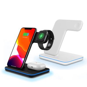 Supporto per caricabatterie wireless Qi 3 in 1 per Apple Watch 6 5 4 Airpods Pro Stazione dock di ricarica rapida da 15 W per iPhone 12 11 Pro Samsung Huawei Xiaomi