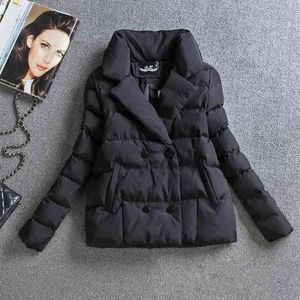 Winter Women Jacket Coat Cotton Clothing Short Slim Ladies Warm Parka Black Sutdent Clothes 210819