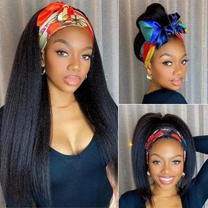 Gerade Stirnband-Perücke, synthetisches Haar, leimlose halbe Perücke mit Kopfband, brasilianische Yaki-Stirnband-Perücken für schwarze Frauen, direkt ab Werk
