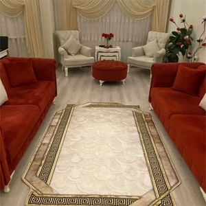 Living Room Carpet Washable Artificial Leather Slip-Resistant Outsole Decorative Gold Tumbled Look Rug 211204