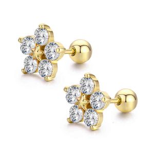 Set di fiori a forma di stella carino pietre rotonde CZ orecchini a vite posteriori a vite per le donne gioielli per piercing color oro per ragazze per bambini