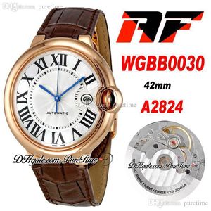 Af 42mm A2824 Mens automático relógio 18k rosa ouro prata textura discador preto marcadores romanos marrom Calfskin strap de couro super edição 2022 relógios puretime af42e5