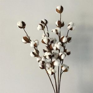 Decorative Flowers & Wreaths Flone Dried Flower Cotton Branch 6 Head Long Simulation Tree Home Wedding Decor Artificial