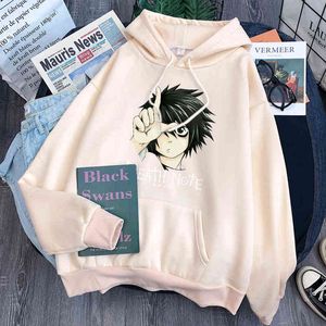 Japão Anime Comics Hoodies Homens Morte Nota Dos Desenhos Animados Impressão Dos Desenhos Animados De Velo De Lã De Camisolas O Neck O Harajuku Hooded Pullover Mens Roupas H1227