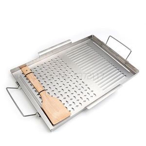 Wholesale grill cooking utensils for sale - Group buy Tools Accessories Stainless Steel Grill Pan Non Stick BBQ Square Barbecue Plate Outdoor Picnic Cooking Utensils