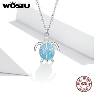 WOSTU Przyjazd Niebieski żółw Krótkie Neckalce Dla Kobiet Choker 925 Sterling Silver Girl Collier Biżuteria Prezent Fin446