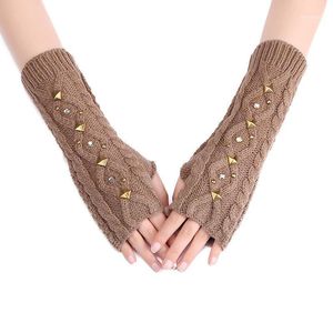 Rivet Twist Striped Gloves Winter Wrist Arm Hand Warmer Knitted Long Fingerless Autumn Women Soft Half Mitten1