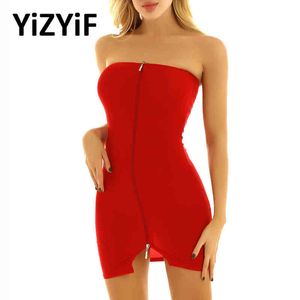 Night Club Dance Dress Kobiety Sexy Off Ramię Backless Exotic Mini Dress Sukienka Zipper Tube Dress Babydoll Nightwear Y1204