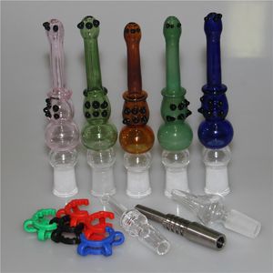 14mm Mini Glass Pipes Nectar Kit Concentrate Pipe with quartz Nail Tip Plastic Keck Clip for water hookah Bong