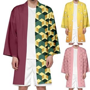 Demon Slayer Kimetsu No Yaiba Cosplay Costume Haori Kimono Anime Agatsuma Zenitsu Tomioka Giyuu Повседневная Хэллоуин Шортта Y0903