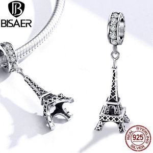 Eyfel Kulesi Kolye Bisaer 925 Ayar Gümüş Paris Eyfel Kulesi Charms Boncuk DIY Bilezikler için Fit Takı Yapımı EFC154 Q0531