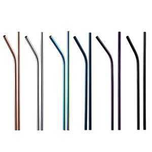 Färgglada återanvändbara metalldrycker halm 304 Rostfritt stål Matkvalitet Straight Bend Metalicl Straws Bar Familjekök för ölfrukt