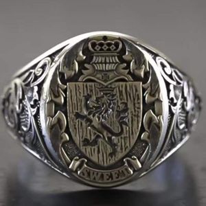 Cluster Rings Crown Lion Shield Emblem Retro Men s Ring