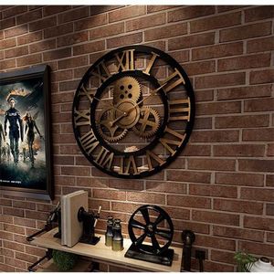 Duży Retro Styl Przemysłowy Zegar Wall Wood Wall Watch Dekoracyjne Do Salonu Biurowe Bar Wall Art Decor 211110