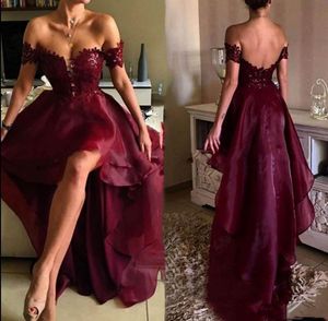 Sexig Backless High Low Cocktail Party Dresses 2021 Off The Shoulder Lace Appliques Top Short Prom Dress Homecoming Spaecial Cawns Grows