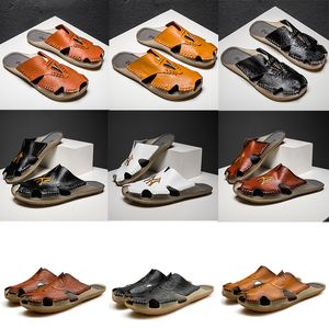 Högkvalitativa Arizona Toffles Designer Märke Luxury Män Sommar Krokodil Mönster Mules Loafers Äkta Läder Flats Sandaler Strandskor Storlek 38-48