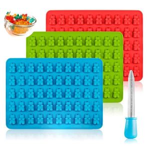 Stampi da forno a 50 fori Stampi per caramelle in silicone per orsi Stampo per cioccolato morbido a forma di orsetti con contagocce Vassoio per cubetti di ghiaccio Bakeware Stampo per caramelle dolci ZC127