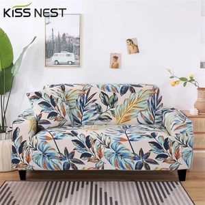 Nordic tudo-inclusive impresso folhas elásticas padrão sofá capa chaise longue Único duplo três lugares sofá sala de estar 211207
