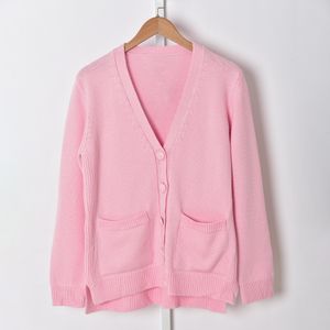 2021 осень осень с длинными рукавами V декольте розовый кардиган французский стиль твердого цвета шерстяные вязаные двойные карманы однобортные свитеры S27181081