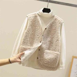 Autumn Waistcoat de lã Mulheres Winter Vest White Senhoras Quente espessura mangas jaqueta coletes para 210819