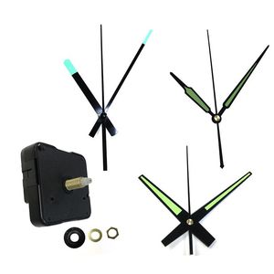 Relógios de parede 10sets / lote DIY Creative Quartz Movimento de relógio silencioso com luminosos Mãos verdes Substituir kit de reparação de mecanismo