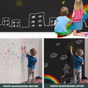 200 * 60 cm Kara Tahta Kendinden Yapışkanlı Blackboard Duvar Sticker Su Geçirmez Çıkarılabilir Kullanımlık Siyah Kurulu Poster ile 5 Renk Tebeşir 210308