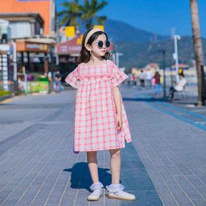 4 To 14 Years, Teenage Kids Fresh Dress Baby Girl Clothing 2021 New Summer Children Clothes Baby Princess Dress Buttons,#6258 G1129