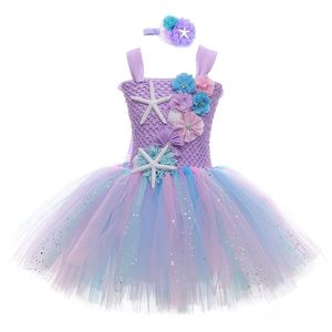 Dziewczyny Syrenka Tutu Sukienka Princess Birthday Party Dresses Dla Dziewczyn Starfish Halloween Cosplay Kids Mermaid Costume 1-12y 210726