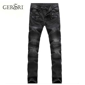 Gersri Men Slim Fit Biker Jeans Bawełna Rock Rock Ripped Elastyczna marka Motocykl Mężczyźni Dżinsowe Spodnie Spodnie Duży Rozmiar je x0621