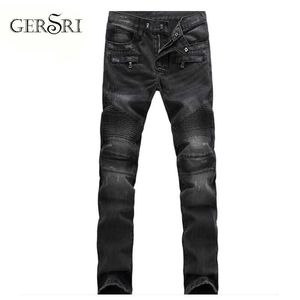 Gersri män slim passform biker jeans bomull vintage rock ripped elastiska märke motorcykel mens denim byxor byxor stor storlek je x0621