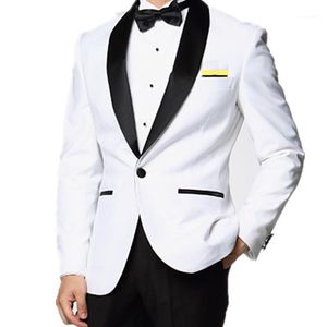 Mäns kostymer Blazers Custom Mode Handsome Vit Lapel Slim Fit Groomsmen Tuxedo För Bröllop Middag Party Men Kläder Jacka Byxor