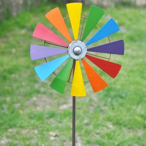 Large Metal Wind Spin With Colorful Flower Metal Windmill Garden Decoration Outdoor Stakes Kids Wind Spinners Q0811