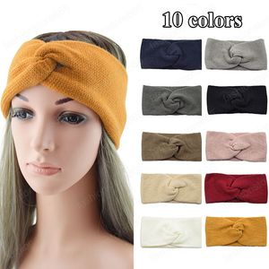 Fasce per capelli alla moda a doppio strato Fasce per capelli elastiche lavorate a maglia da donna Tinta unita Accessori per capelli con fascia a croce calda