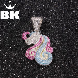 O bling rei unicórnio pingente colar hip hop completo gelado fora cúbico zircônia ouro banhado a ouro cz pedra x0707