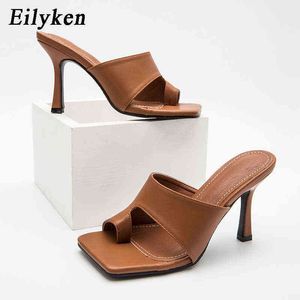 Hausschuhe Eilyken Hohe Qualität PU Leder Clip Schmale Band Flip Flops Frauen Designer Slides Damen Sandalen Stiletto Heels Schuhe220308