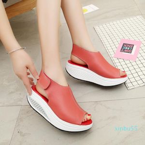 Klänningskor Bigweety Summer Women Sandals Platform Wedges Leather Swing Peep Toe Casual Walk Flats