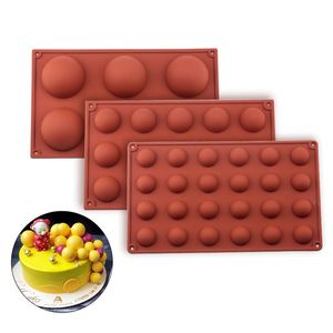 3 adet / takım Yarımküre Şekli Silikon 6/5/24 Delik Gıda Sınıfı Pişirme Aksesuarları Çikolata Şeker Kalıp Bakeware Mutfak Gadgets 210225