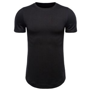 Men's T-Shirts Streetwear Men T Shirt Extra Long Hipster Tshirt Solid Color Slim Fit Line Tee Homme Short Sleeve Casual Shirts