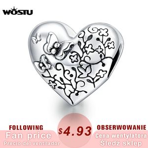 WOSTU Heart Vine Charms 925 Sterling Silver Butterfly Kwiat Koralik Fit Oryginalna Bransoletka Naszyjnik Wisiorek DIY Jewel; Ry CQC1603 Q0531